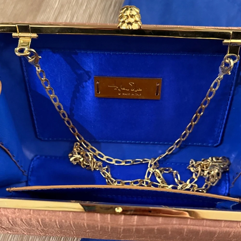 Rose Gold Croc-Embossed Minaudière Clutch - Picture 2 of 3